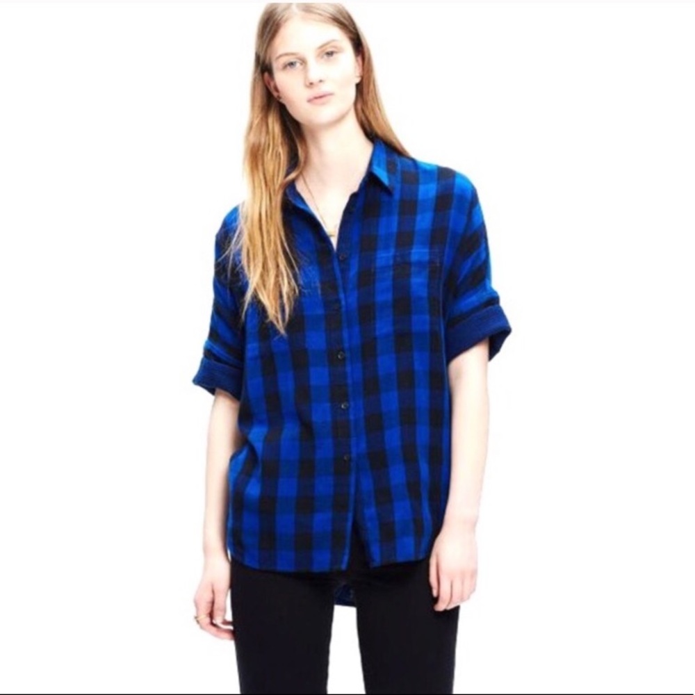 Madewell Blue and Black Buffalo Plaid Button Shirt
